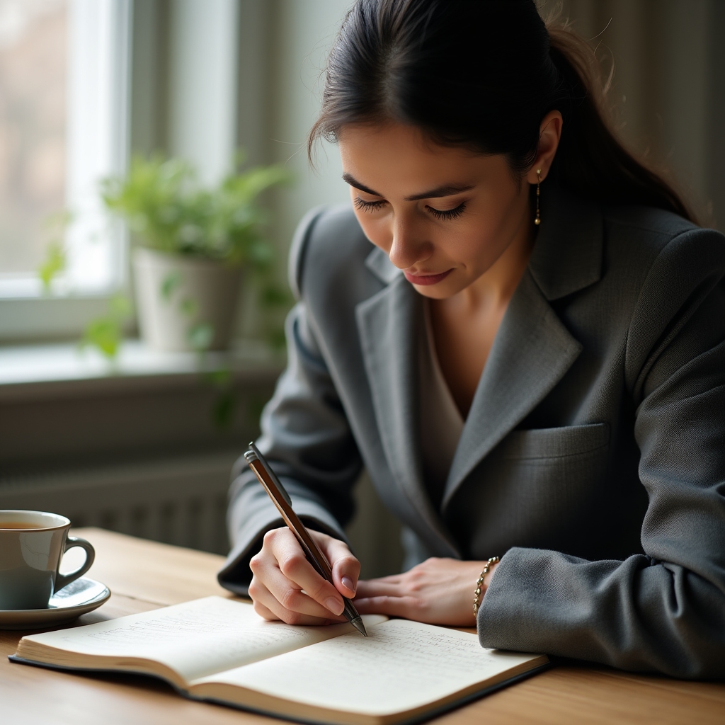 Ruhiger Schreibtisch mit Notizbuch und Stift – Planung ohne Stress